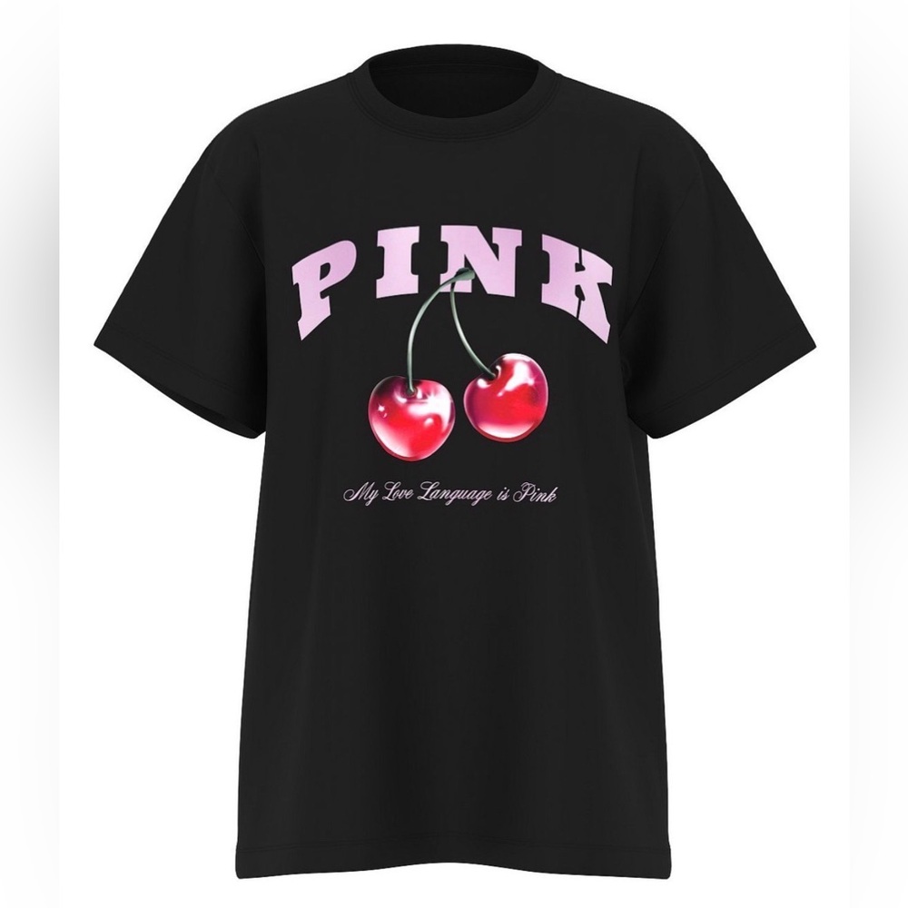 PINK Shiny Foil Cherry Tee Viral  HTF NWT Size Small